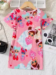 toddler girls cute cartoon shiny girl graphic crew neck casual t shirt dress for party kids summer clothes details 18