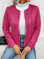 plus size elegant jacket womens plus solid long sleeve zip up round neck jacket details 46