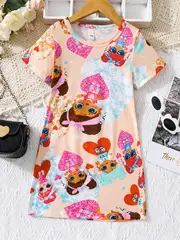 toddler girls cute cartoon shiny girl graphic crew neck casual t shirt dress for party kids summer clothes details 0