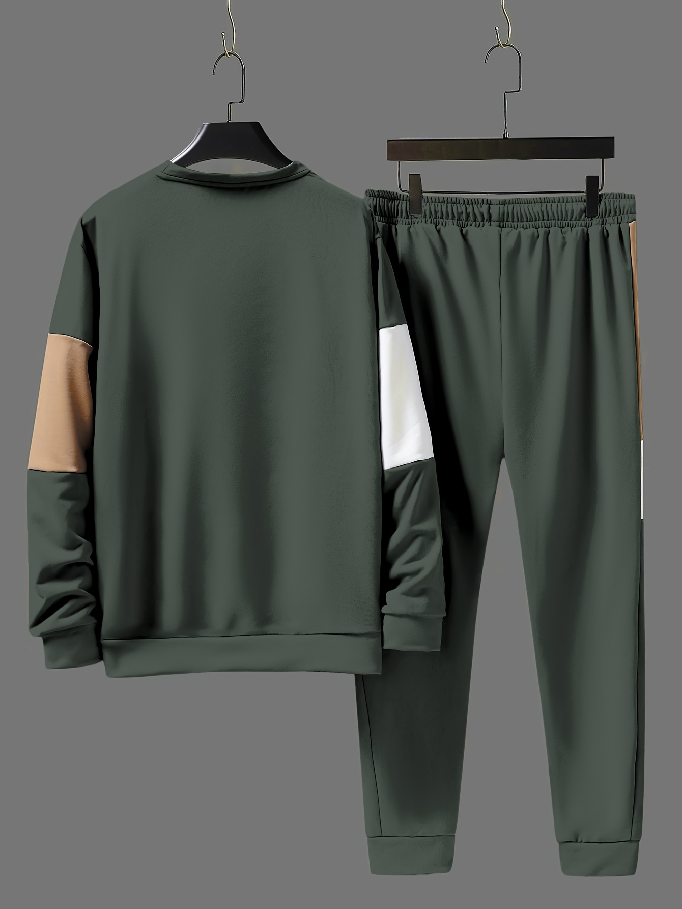 mens color block 2pcs outfits casual crew neck long sleeve sweatshirt and sweatpants joggers set for winter fall mens clothing details 1