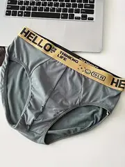 10pcs mens hello print fashion briefs sexy comfortable cool polyester spandex blend underwear with elastic waistband non transparent knit fabric for summer wear details 1