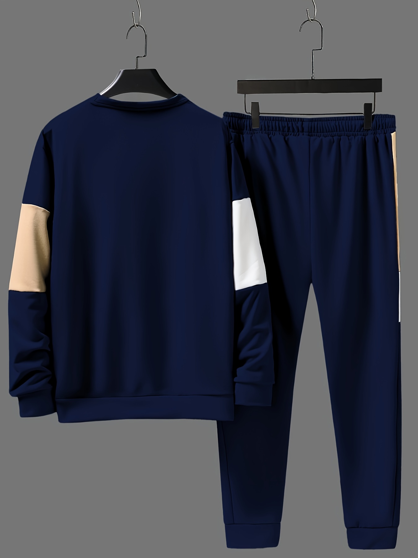 plus size mens simple print sweatshirt sweatpants set for autumn winter contrast color 2pcs outfits for sports outdoor mens clothing details 1