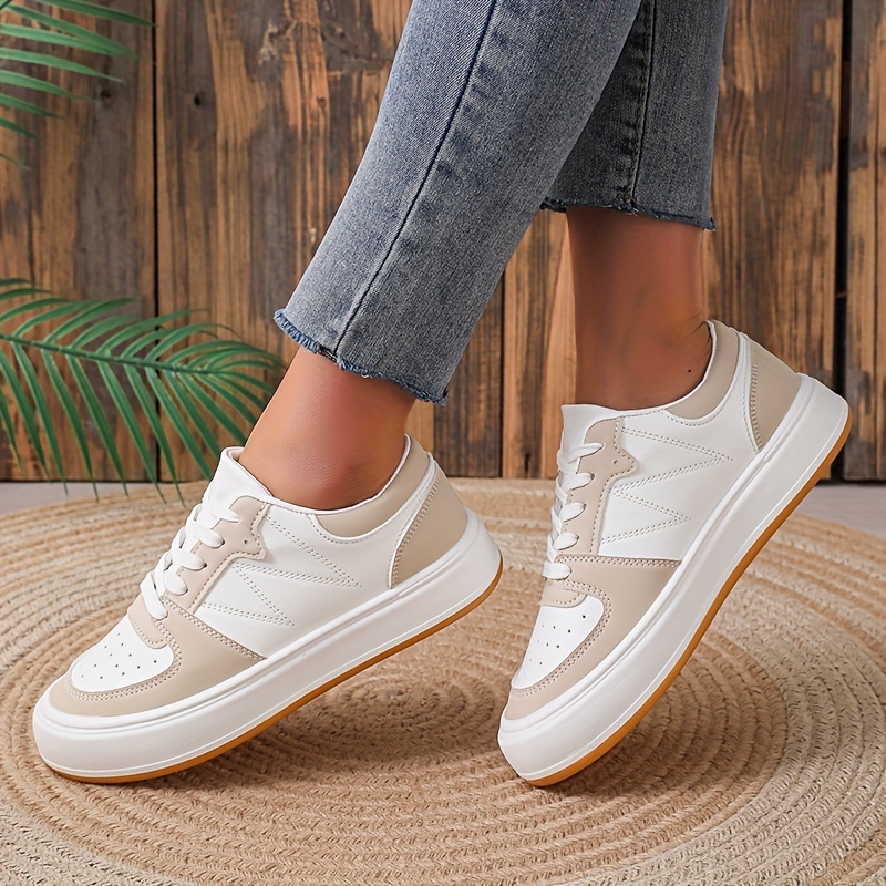 womens casual solid color sneakers lace up round toe flat shoes outdoor sporty comfy shoes details 4