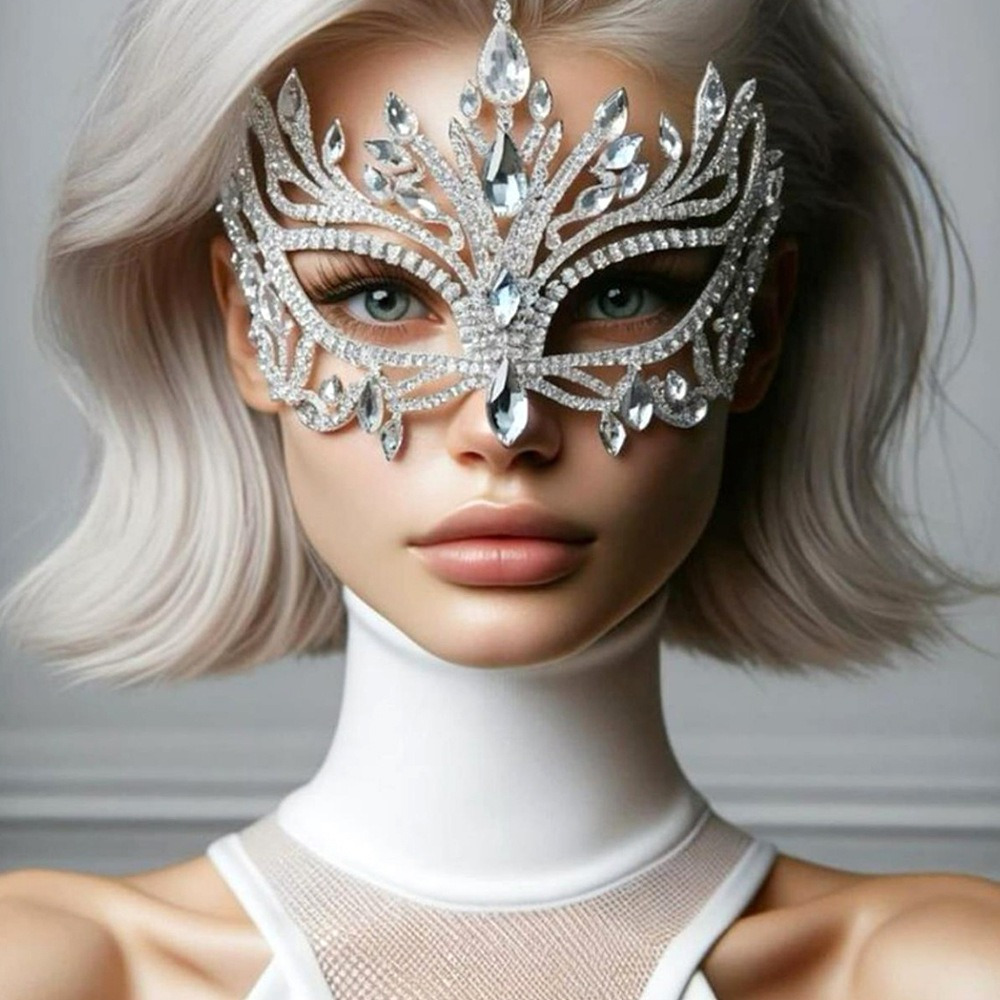 Elegant Geometric Crystal Mask for Women - Sparkling Alloy Face Mask for Fashion Parties, Halloween, and Festivals, Mystical Design with Detailed Facial Ornamentation, Festive Accessory | Intricate * | Detailed Facial Ornamentation, Face Mask