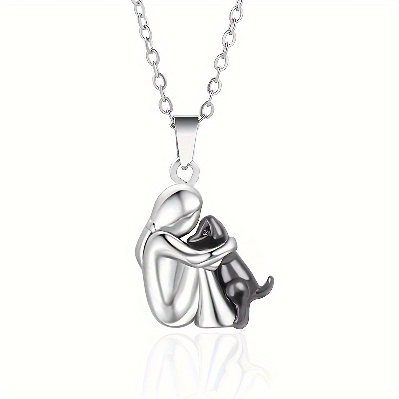 hug pendant necklace with pet dog womens necklace for animal dog pet lovers gift silvery black 9