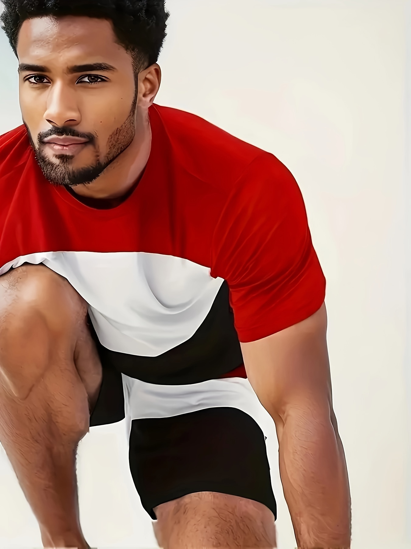 mens 2 piece set athletic round neck short sleeve top and shorts with color block design comfortable casual sportswear outfit details 7