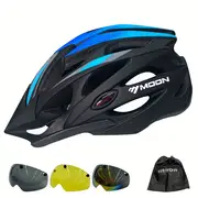 moon ultralight cycling helmet with removable visor black red adjustable multi use for road mountain biking unisex adult uncharged unisex cycling gear modern helmet design adjustable strap helmet details 18