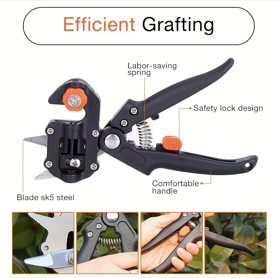 gardening grafting tool set 3 different cutting blade screwdriver small wrench special storage bag agricultural pruning shears fruit tree pruning shears cutting knife grafting shears with 3 types of cutting details 0