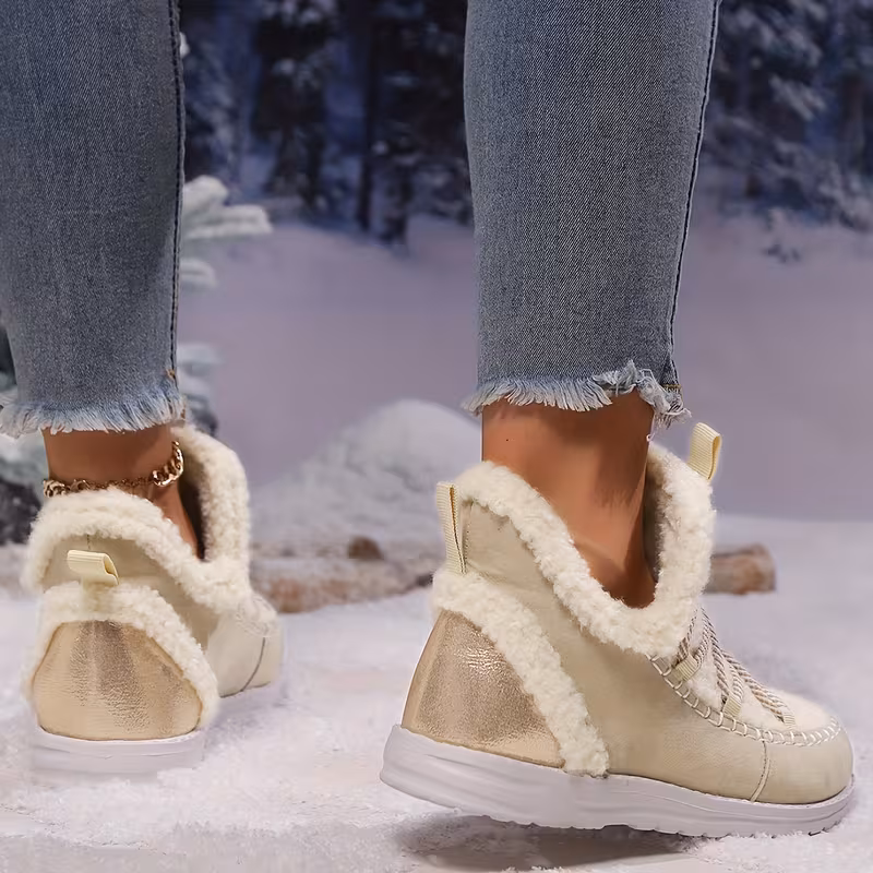 womens plush winter boots with thickened fleece lining slip on round toe flat sole brown cover upper eva sole cushioned insole Product details 16