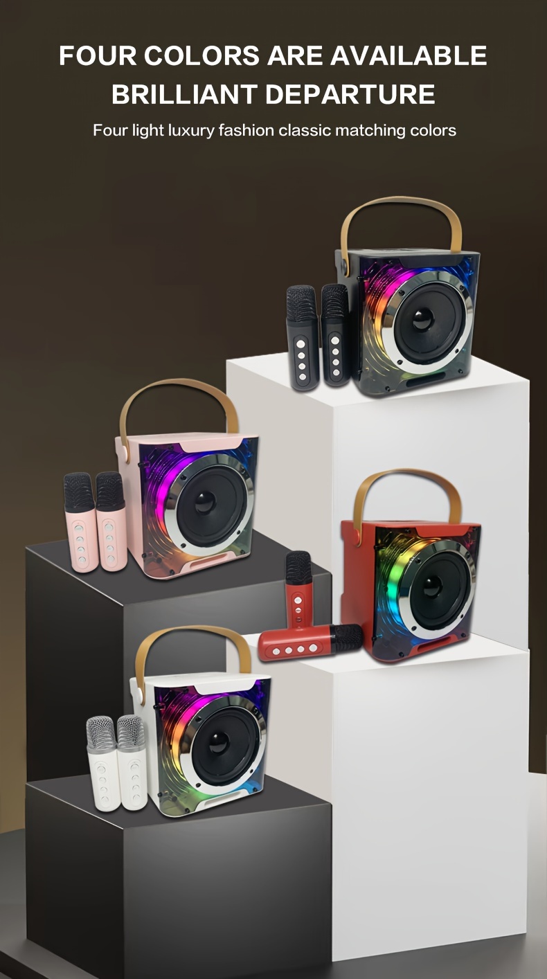 the wireless karaoke machine speaker suitable for adults is a portable wireless karaoke speaker with two wireless microphones suitable for indoor and outdoor parties family   and other   details 2