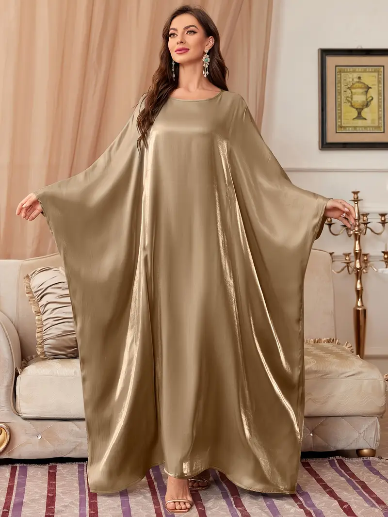 womens solid color batwing sleeve tie back round neck fashion middle eastern dress Product details 6