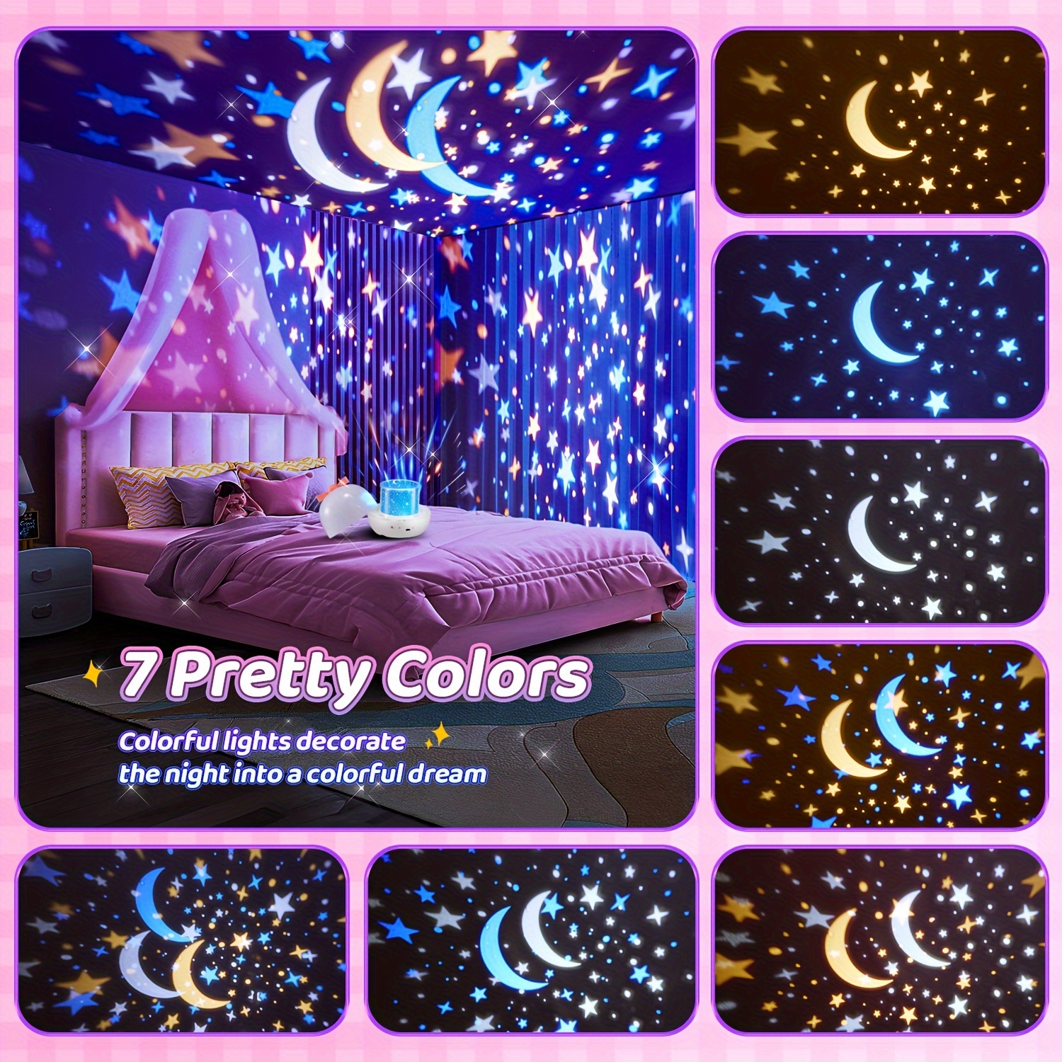 remote night light projector room decor 15 films 15 white noises   moon star projector night light usb rechargeable night light projector portable sound machine star light projector lamp kawaii gift halloween christmas gift details 2