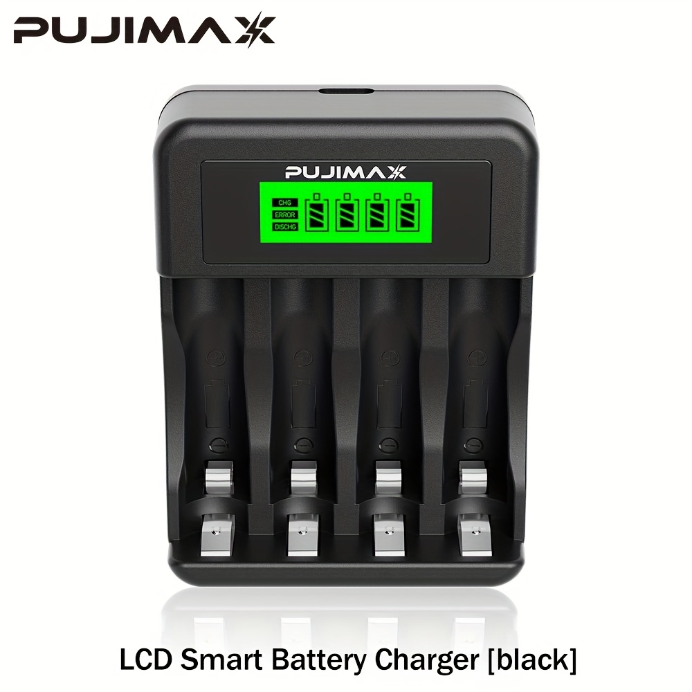 carregador inteligente de baterias ni-mh     slots e visor lcd, carregamento rápido para pilhas aa/aaa, entrada tipo-c,   automática de bateria, proteção contra sobrecarga, design compacto,   verde e  , carregador portátil 2