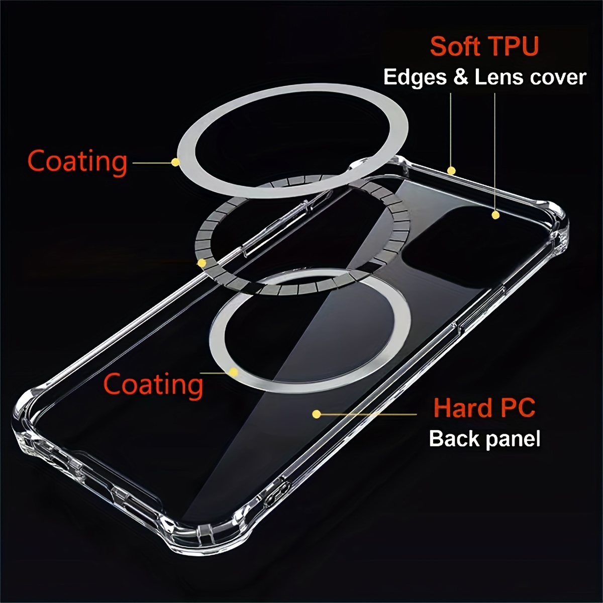   magnetic phone case with wireless charging support for   15 pro max 15 pro 15 14 pro max 14 plus 13 pro max 13 pro   pro max 12 pro 12 11 13 mini   acrylic details 4