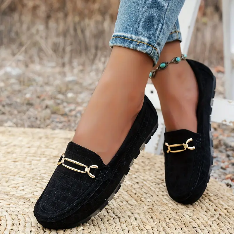 large size retro metal button head solid color hand stitching comfortable fabric fashion with womens loafers flat details 0