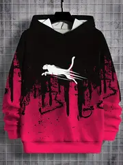 mens color block leopard graphic print hoodie casual long sleeve hooded sweatshirt for outdoor details 2