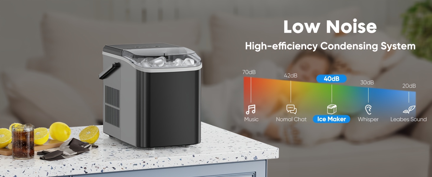 countertop ice maker nugget portable ice machine 9 bullet ice cubes in 6 mins 26 5lbs in   self cleaning with handle basket scoop for home kitchen party camping rv details 3