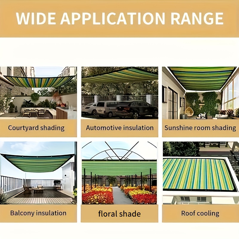 1pc colorful striped high density breathable sun shade net durable plastic outdoor shading fabric for patio picnic carport garden balcony and cooling canopy 1