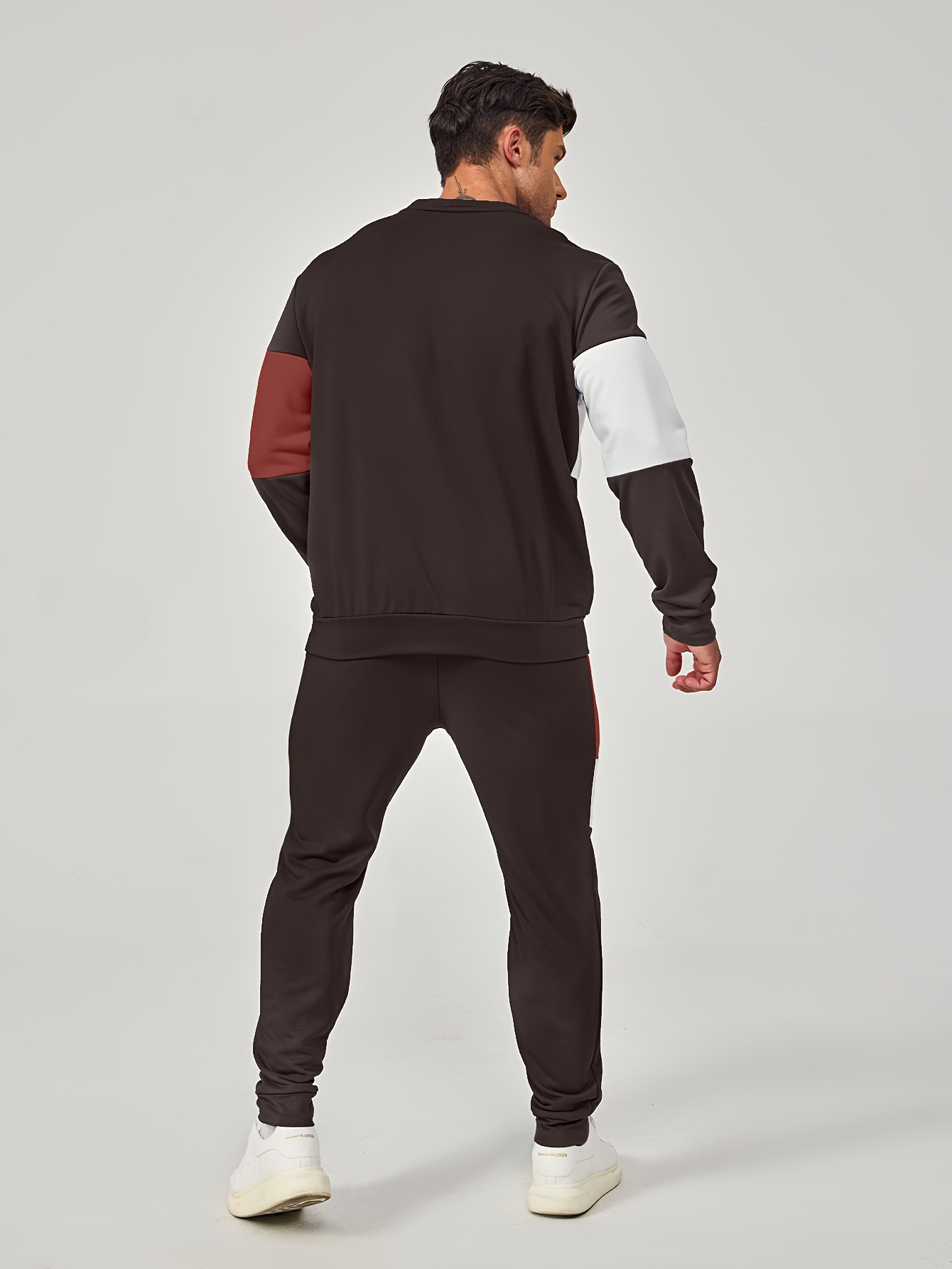 mens color block 2pcs outfits casual crew neck long sleeve sweatshirt and sweatpants joggers set for winter fall mens clothing details 9