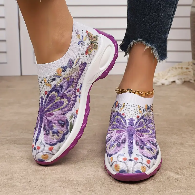 womens fashion sneakers breathable fabric upper eva sole slip on low shoes with positioning printing casual footwear details 0