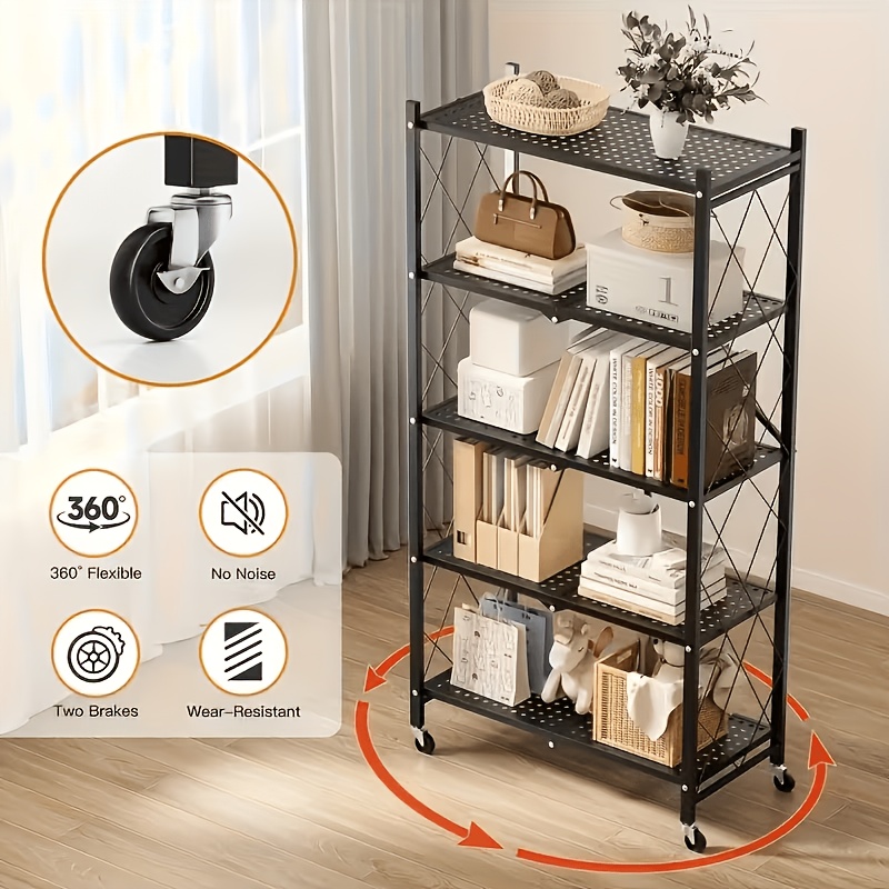 3 4 5 tier large storage rack with wheels 3 4 5 tier heavy duty metal storage rack foldable collapsible storage shelf household kitchen organizer no assembly commercial storage rack organizer suitable for garage pantry laundry room Product details 2