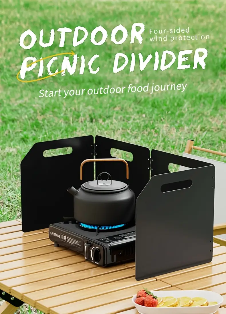 portable folding camping stove windshield 4 sided rectangle metal wind protection powder coated lightweight easy to carry with storage bag outdoor cookware Product details 0