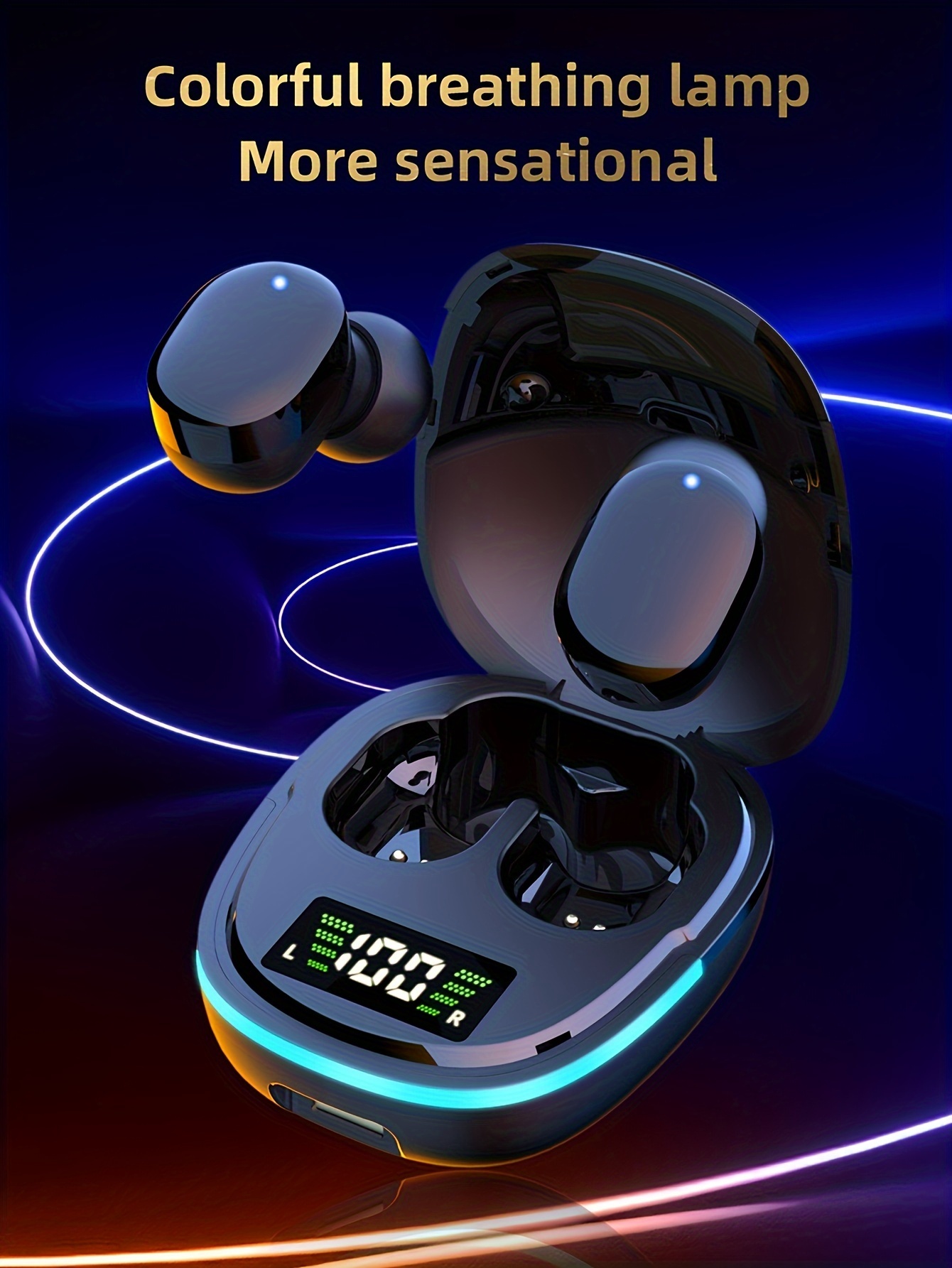 2024 model wireless earbuds with led display touch control in ear tws design for gaming sports compatible with ios   sleek metallic charging case included earbuds wireless details 3