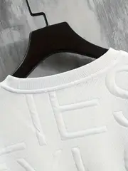 letter pattern textured and knit mens solid color short sleeve crew neck t shirt trendy and chic tops for men for summer details 8