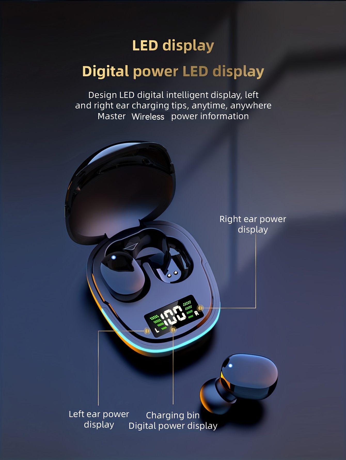 2024 model wireless earbuds with led display touch control in ear tws design for gaming sports compatible with ios   sleek metallic charging case included earbuds wireless details 5