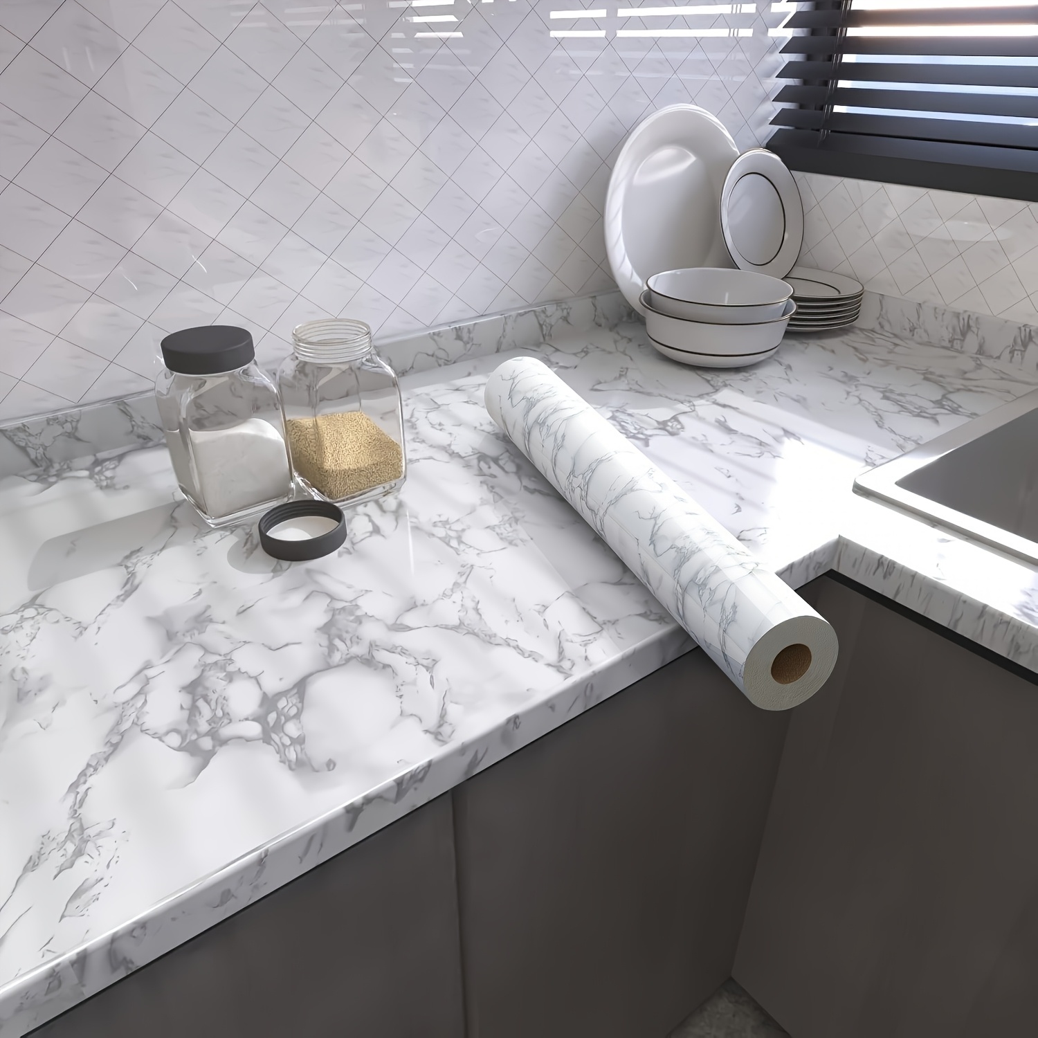 1pc glossy marble waterproof wall table stickers heat oil resistant self   and easy to apply   upgrading kitchen cabinets bathroom walls countertops   peel stick design for quick diy   decor details 1