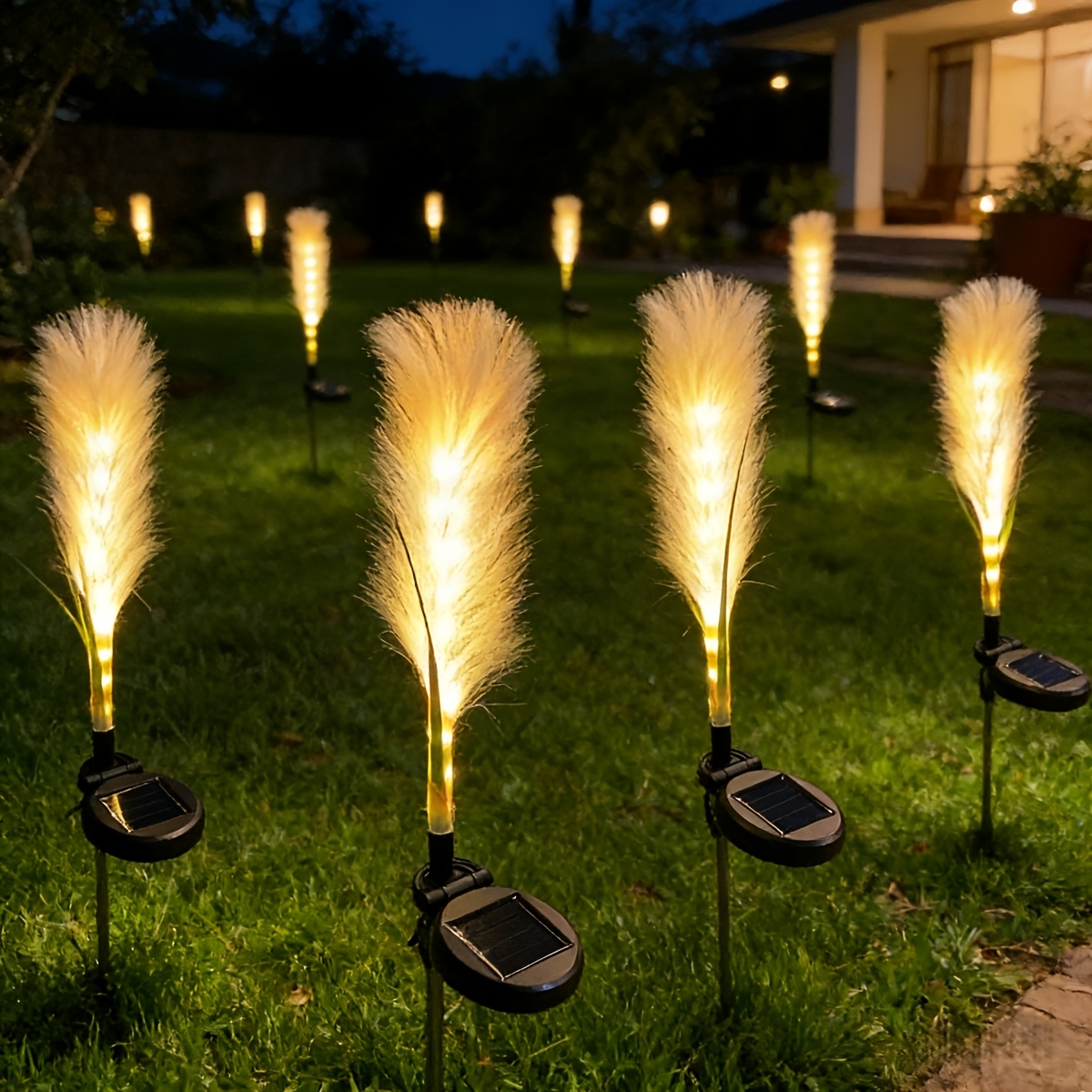 2pcs solar reed stake lights led garden decorative lights outdoor lawn landscape lighting pathway yard patio decoration auto on off dusk to dawn   decorative lamp Product details 4
