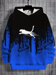 mens color block leopard graphic print hoodie casual long sleeve hooded sweatshirt for outdoor details 0