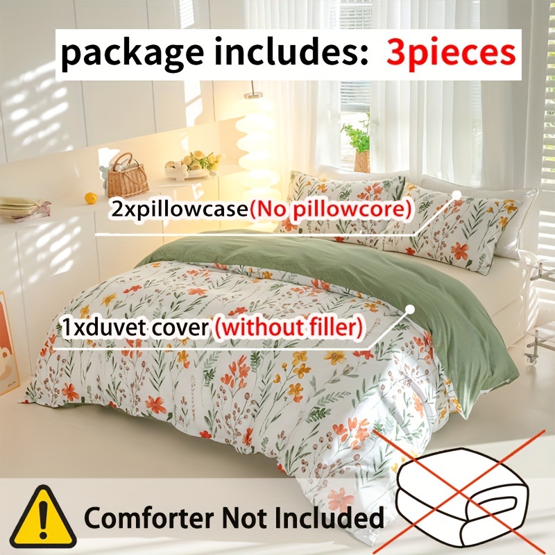 3 piece floral grass print duvet cover set soft breathable polyester with zip closure includes 1 duvet cover and 2 pillowcases no insert perfect for all seasons details 6