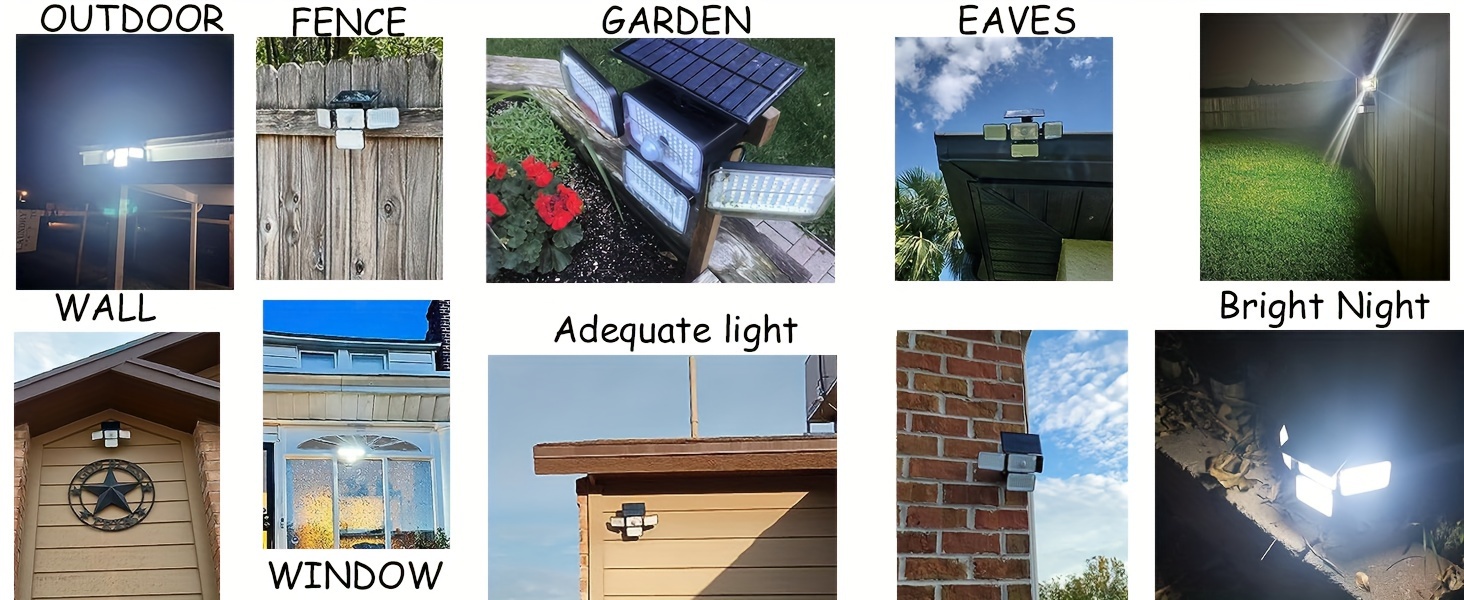 2pcs super bright extra wide solar motion sensor outdoor light floodlight security light four adjustment modes four light heads 270 lighting angle remote control for yard garage porch details 13