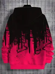 mens color block leopard graphic print hoodie casual long sleeve hooded sweatshirt for outdoor details 3