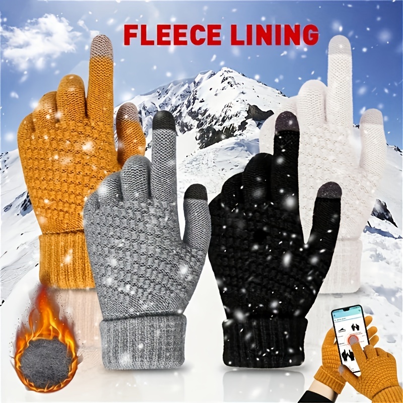 luvas de ecrã   de inverno unissexo, luvas de malha elástica quentes, versão espessa de dedo inteiro, mistura de nylon e poliéster, estilo  , apenas lavagem à mão, acessórios de moda masculina, luvas de condução detalhes 0