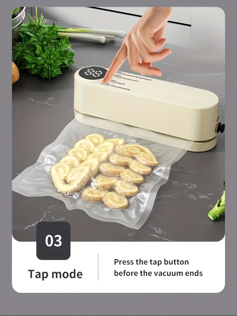 USB Rechargeable Vacuum Sealer Machine with LED Indicator - Automatic Food Saver for Dry/Moist Modes, Compact Kitchen Appliance for Optimal Food Preservation, Versatile Food Sealer | LED Display Design | Intuitive Button Interface, Food Storage Solution|Compact Kitchen Appliance|Durable Plastic Construction, Vacuum Sealer Machine details 2