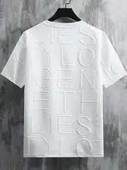 letter pattern textured and knit mens solid color short sleeve crew neck t shirt trendy and chic tops for men for summer details 7