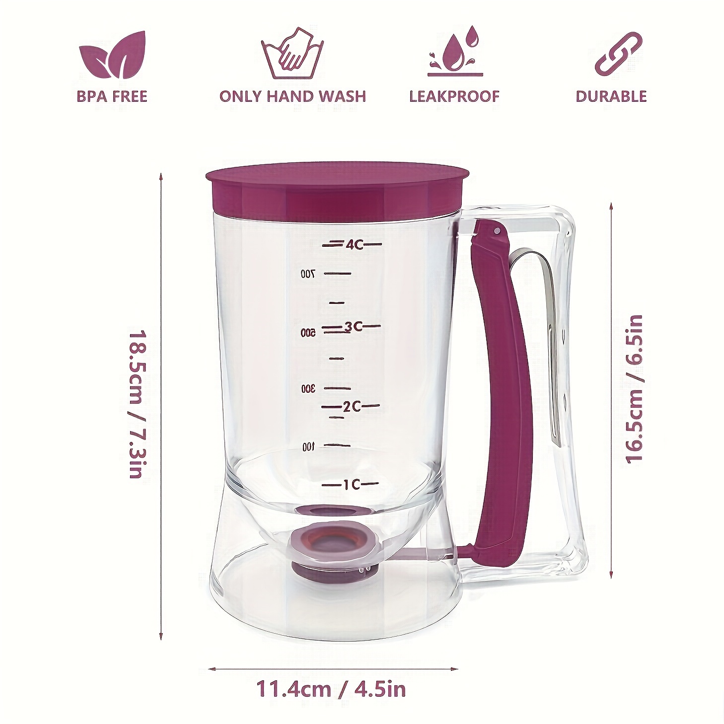 1pc plastic pancake cupcake batter dispenser collapsible batter separator for cupcakes pancakes cakes easy clean redesigned handle baking mixes and baked goods details 2