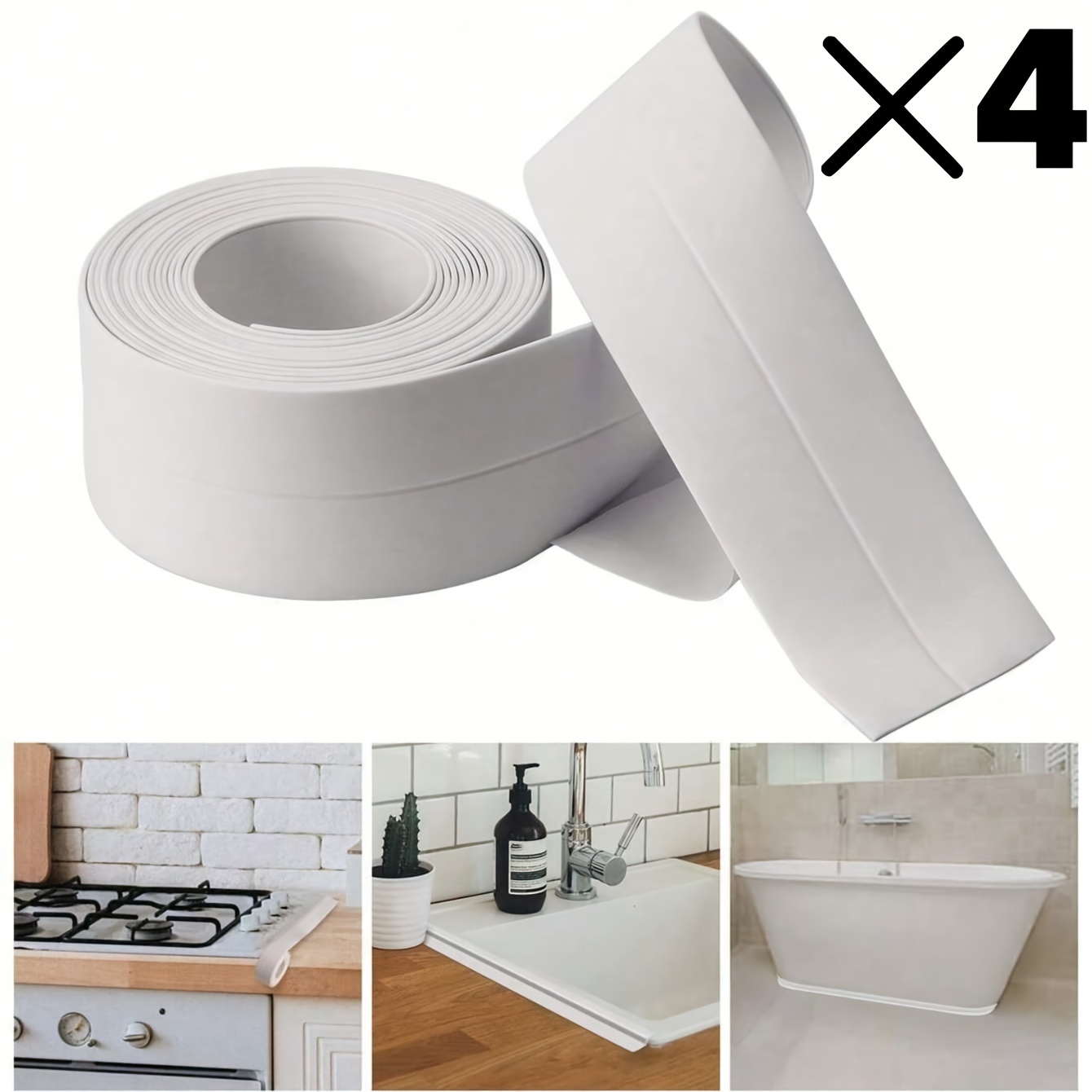 4 rolls caulk tape long lasting self   waterproof strips for bathroom kitchen mold resistant caulking tape instant application no tools needed peel and stick details 3
