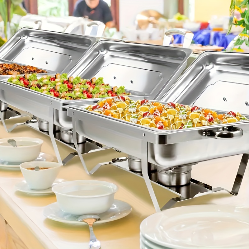 4pcs/set 9.5 qt chafing dishes buffet silvery rectangular full size stainless steel catering chafer food warmer for banquet party catering supplies,   cooking, buffet setup, catering equipment, professional catering,   warmer,   chafing, sturdy construction, food warmer set, party hosts, restaurant owners Product details 0