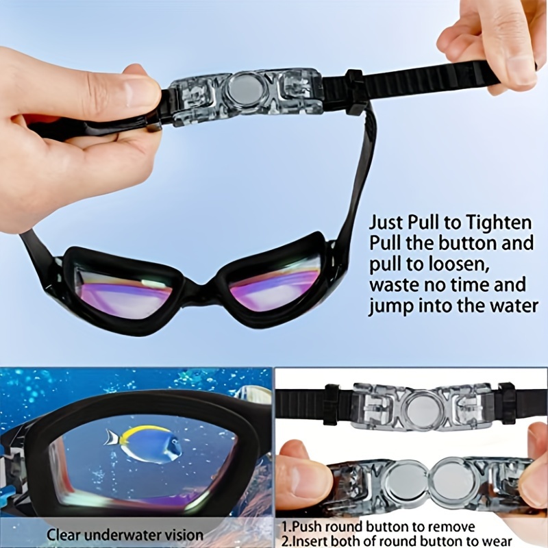 1pc gafas de natación de gran tamaño con tapones para los oídos, gafas de natación impermeables y antivaho para adultos, gafas de natación detalles 3