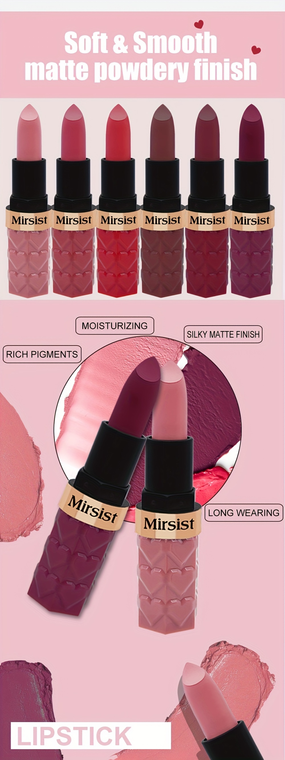   6 shade matte lipstick set waterproof long lasting non fading smudge proof in berry red shades for all skin types details 4