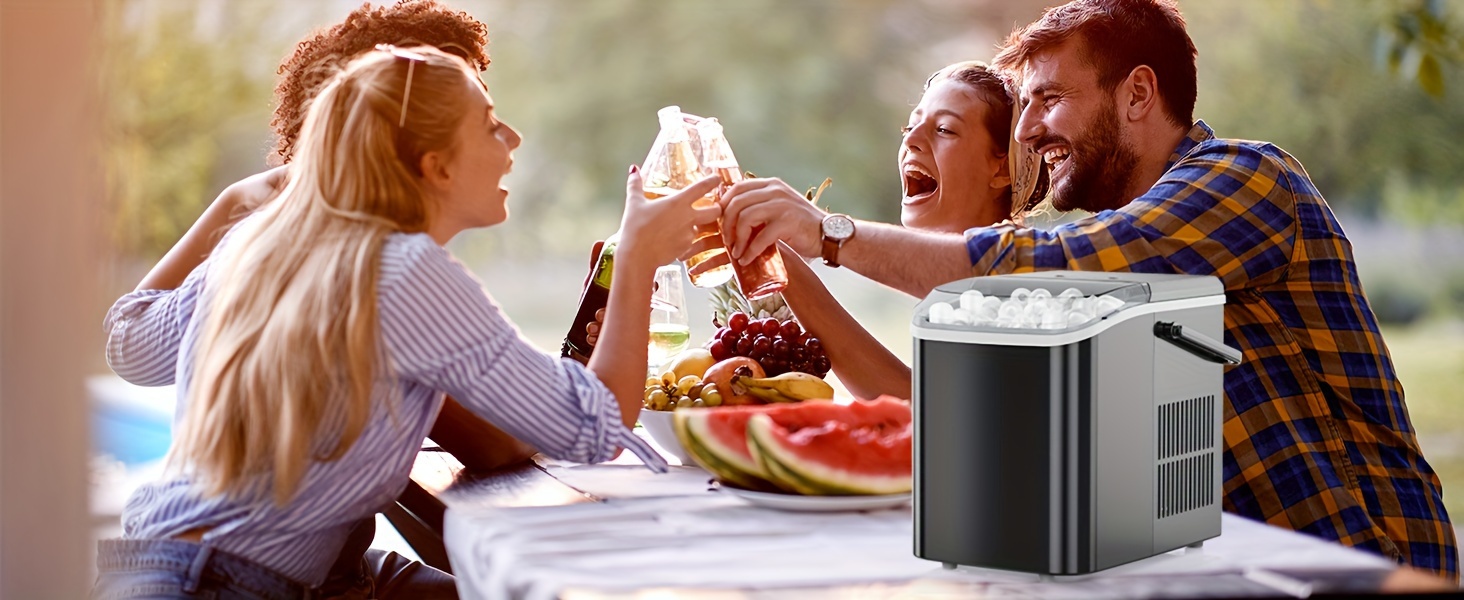 countertop ice maker nugget portable ice machine 9 bullet ice cubes in 6 mins 26 5lbs in   self cleaning with handle basket scoop for home kitchen party camping rv details 8