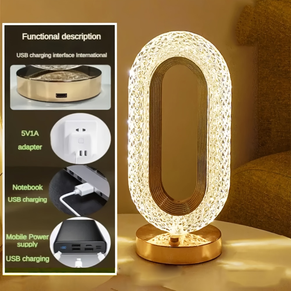 1pc luxury oval crystal table lamp mini usb charging lamp for office round table lamp for bedside nightlight decoration in bedroom study reading room and living room details 8