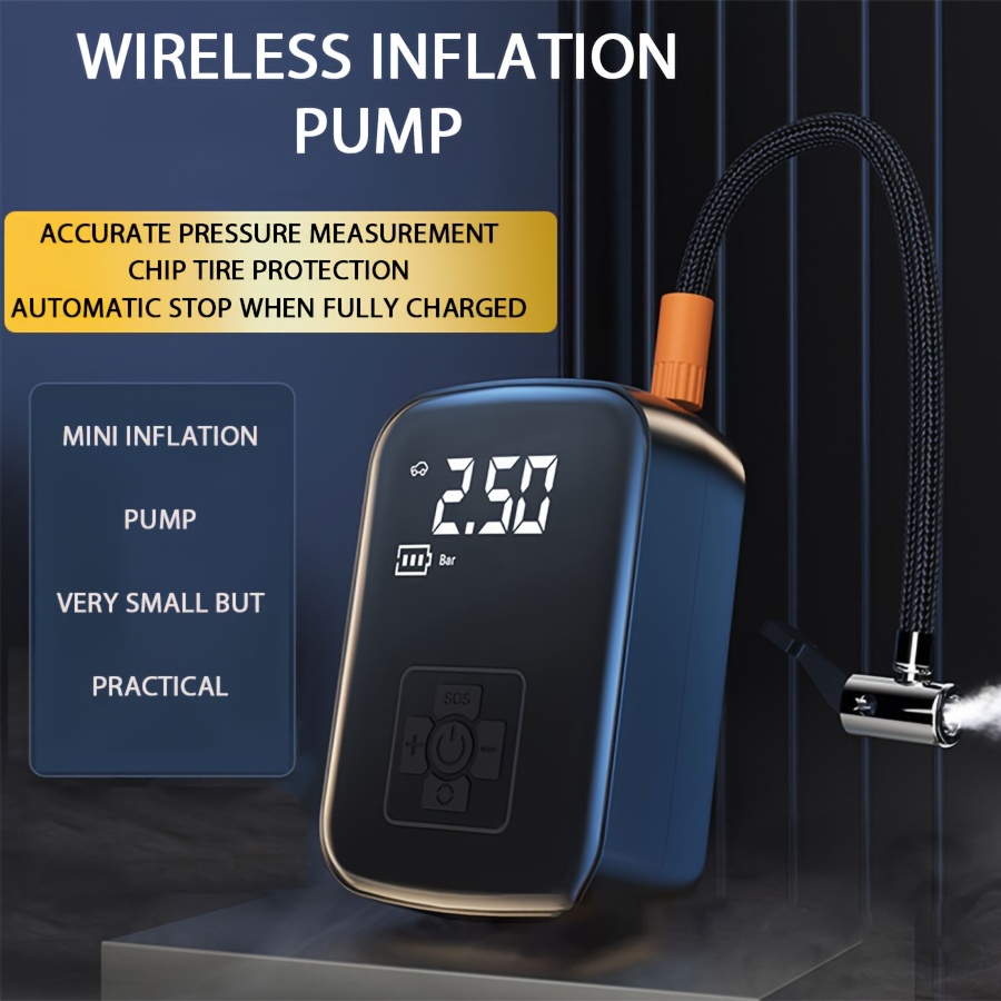 1pc portable wireless car air compressor portable air pump with led light suitable for tire   and car bike motorcycle ball details 7