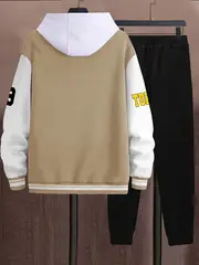 athleisure essential mens casual 69pcs set color block varsity jacket joggers with a 69 print polyester baseball collar pockets fall winter details 1