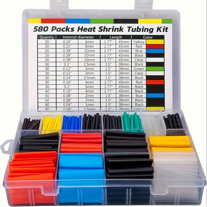 580pcs heat shrinkable cable sleeve kit professional wire insulation 2 1 shrink ratio electrical connections durable polyolefin   of sizes   details 0