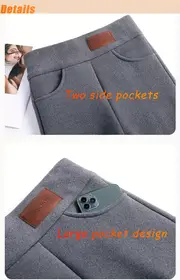 2 pcs slim high waist sports warm pants with velvet with pockets comfortable and soft suitable for autumn and winter details 3