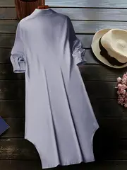 plus size solid button front dress casual collared long sleeve dress womens plus size clothing details 1